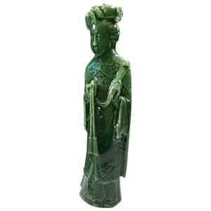 Vintage 70s Empress Candle Green Female Jade-Colored Wax Distressed 9 in